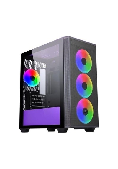 Powerboost PB-P2252BP USB 3.0 Mesh Ring ARGB Fan ATX Oyuncu Kasası Siyah-Mor