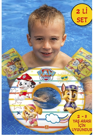 2 Li Set Paw Patrol Figürlü Deniz Havuz Çocuk Yüzücü Can Simidi 50 Cm Ve Kolluk 2 Li Set Çok Renkli