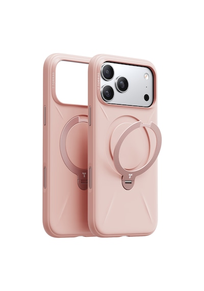Torras Apple iPhone 17 Pro / 18 Pro Uyumlu O Stand Spin Silicone Serisi Magsafe Kılıf Pembe