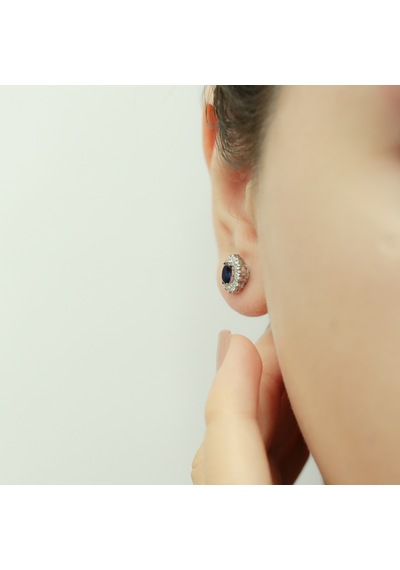 Lova Pırlantalı Oval Safir Anturaj Küpe -  3030022