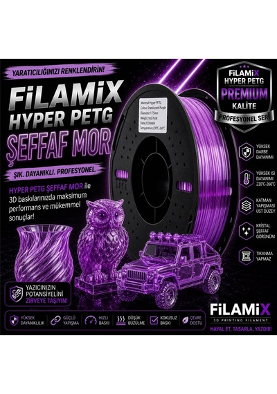 Filamix Hyper Petg Şeffaf Mor Filament 1.75mm 1kg Plastik Makara