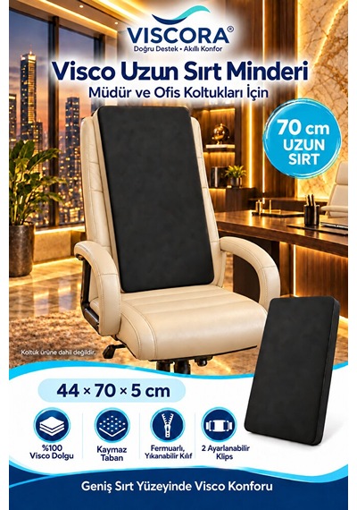 Visco Uzun Sırt Destek Minderi Müdür Ve Ofis Koltuğu İçin 70 Cm Sırt Yastığı