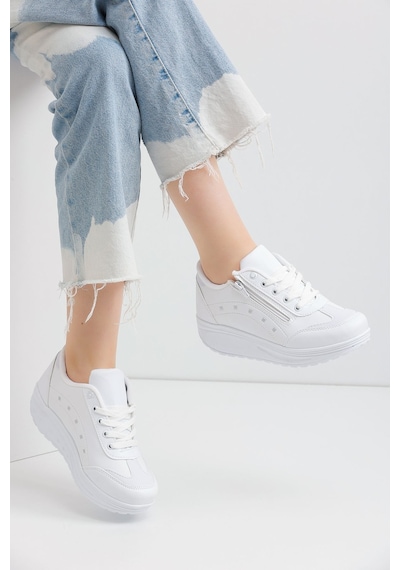Kadın Beyaz Spor Ayakkabı 6 Cm Yüksek Rahat Taban Günlük Sneaker X300 Beyaz