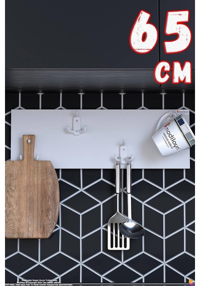 Geyik 12 Kancalı Mutfak Askısı 3'lü Set 61,4x9,6 Cm - Şık Tasgeyikm, Çok Amaçlı Düzenleyici Ve Yer Tasarrufu Beyaz