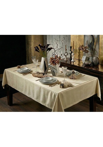 Kristal Monoray Kumaş Bej Sofra Takımı 8 Kişilik 160x220 Cm 17prç. - 728 Bej