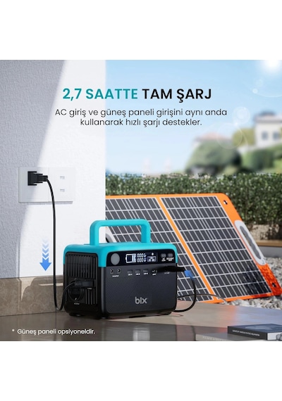 Bix Ps60k Taşınabilir Güç Kaynağı - Ac/dc/usb, Güneş Paneli Uyumlu - 192wh 300w 230v 50hz Taşınabili Siyah