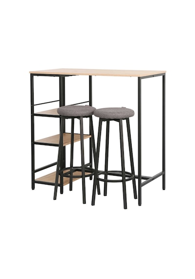 Step-up 2 Tabureli Yüksek Ayaklı Raflı Yemek Masası Ceviz/siyah 100x50x100 Ceviz