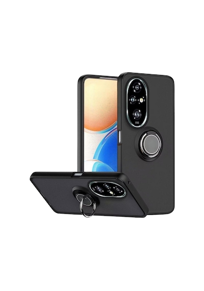 Honor 200 Uyumlu Kılıf Yüzüklü Standlı Extra Darbe Koruma Sert Silikon Kapak - Siyah