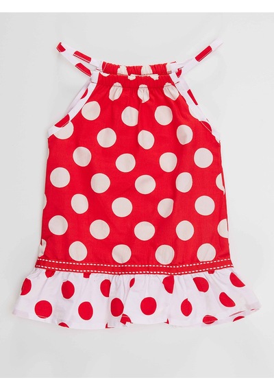 Denokids Kırmızı Puantiye Kız Bebek Poplin Elbise