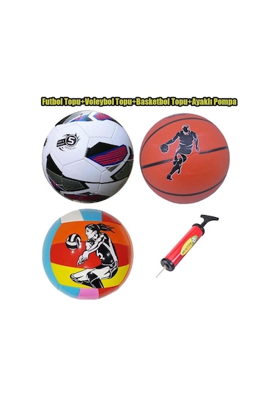 Liggo Çocuk Futbol Voleybol Basketbol Topu Seti + Pompa