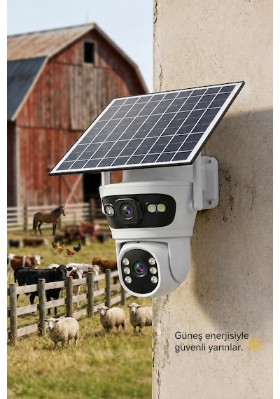 SIM-5700 6MP 4G SIM Kartlı Solar Güvenlik Kamerası Çift Lens PTZ Renkli Gece Görüşlü Dış Mekan (ICSEE)