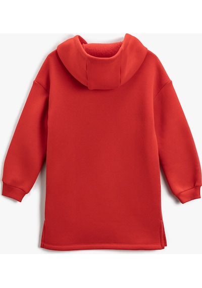 Koton Sweat Elbise Snoopy Baskılı Lisanslı Şardonlu Kapşonlu Midi Kırmızı 3wkg80177ak 3WKG80177AK415 Kırmızı