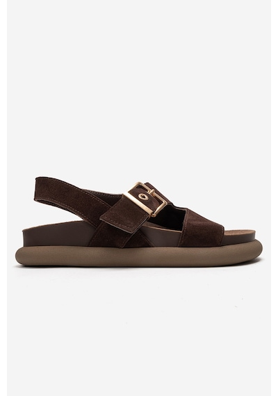 Luvishoes Jalven Kahverengi Süet Hakiki Deri Kadın Sandalet
