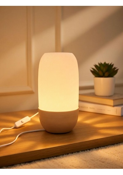 Modern Ribbed Dokulu Gece Lambası - Işık Led Abajur Yatak Başı Dekoratif Lamba Beyaz