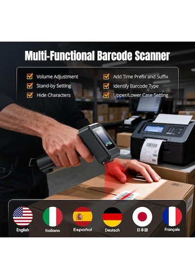 Hw0006 2d Wireless Barcode Scanner With Display Screen Bluetooth, 2.4g & Usb 3-in-1 Kablosuz El Tipi Barkod Okuyuc