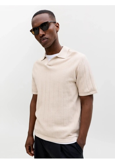 Jack & Jones Jjebradley Knit Split Neck Ss Sn Erkek T-shirt-32833 Krem