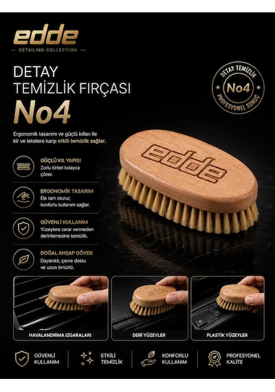 Edde Araba Araç Oto Yıkama At Kılı Detay Fırçası Detailing Fırçası Detaylı Temizlik Fırçası No:4 1