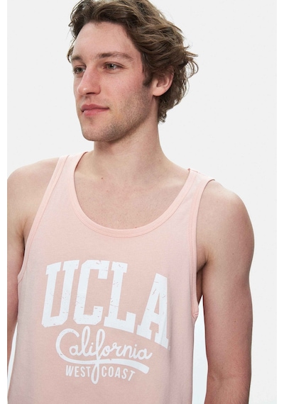 Ucla Pebble Toz Pembe Sıfır Kol Baskılı Oversize Erkek Tshirt Toz Pembe