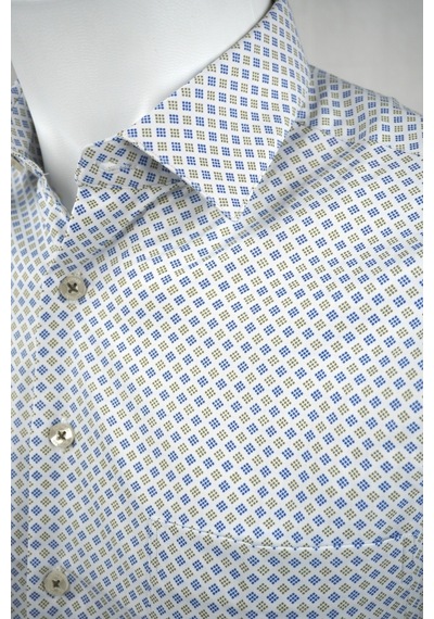 Elitpark Green Point Pattern Pamuklu Cepli Klasik Fit Premium Erkek Gömlek Yeşil Koyu Mavi Nokta Desen