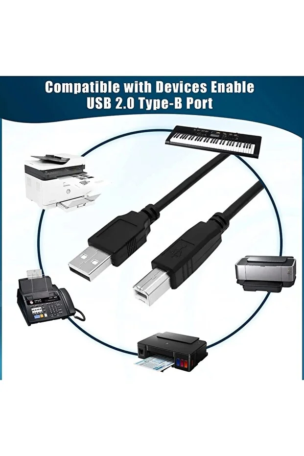 5 Metre 5mt Usb Yazıcı Kablosu Samsung Hp Canon Brother Lexmark Uyumlu Universal Printer Kablo Cable