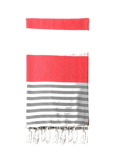 Çizgili Peştemal Plaj Havlusu %100 Pamuk Yıkanmış 100x180 Cm Marenza Kırmızı