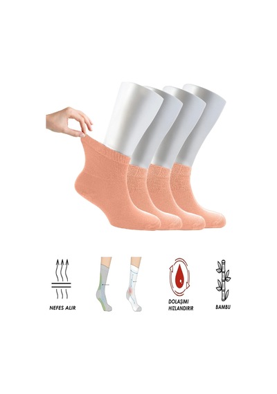 Ozzy Socks Kadın 4 Çift Bambu Lastiksiz Sıkmayan Diabetik Bilek Çorap Somon