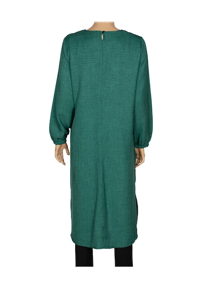 Hermevsim Missbah Kadın Efnan Keten Basic 115cm Yanı Yırtmaçlı Uzun Yeşil Tunik