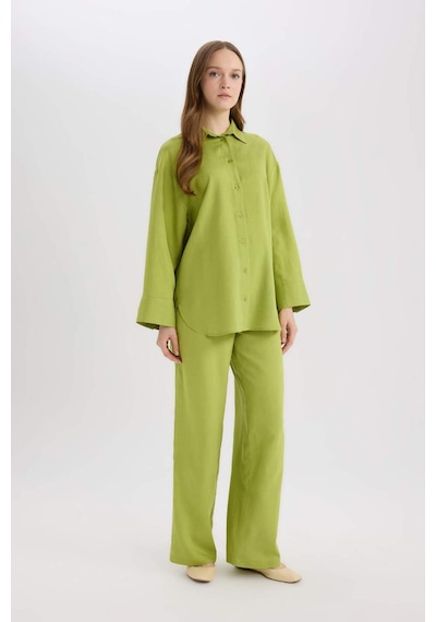 DeFacto Wide Leg Keten Karışımlı Geniş Paça Pantolon D8187AX25SPGN698
