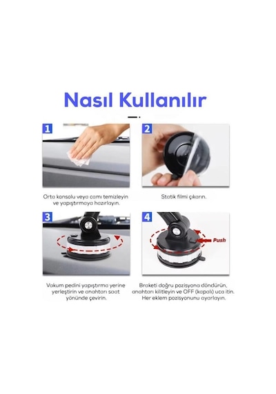 Araç İçi Telefon Tutucu Teleskopik 360 Derece Dönebilen Vantuzlu Yapışkanlı Telefon Tutucu Standlı Tutucu