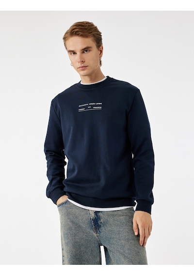 Koton Uzun Kollu Pamuklu Bisiklet Yaka Baskılı Sweatshirt Lacivert 6wam70038mk Lacivert