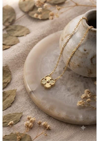 925 Ayar Gümüş Tasarım Yonca Kolye.rose.gold.rodaj Renk Seçeneği