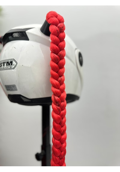 Motor & Motosiklet Kırmızı Simli Çift Örgü Saç Kask Dış Aksesuarı Diğer