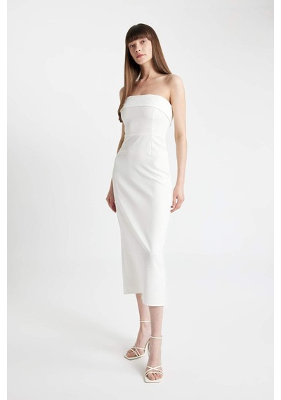 DeFacto Bodycon Vücudu Saran Straplez Maxi Abiye Elbise D3268AXNSWT32