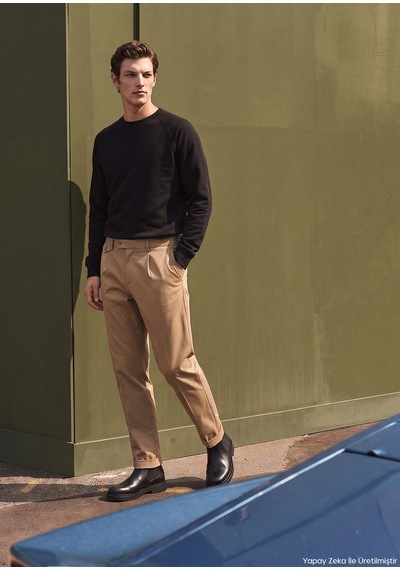 Ramsey Deve Tüyü Düz Dokuma Relaxed Fit Casual Pamuk Karışımlı Pantolon Devetüyü