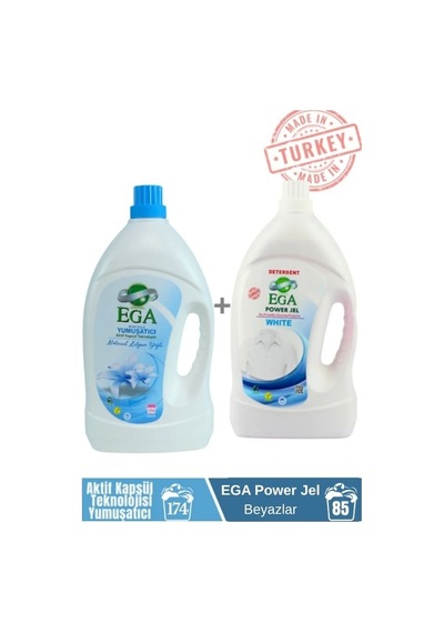 Ega Kimya Power Jel Beyaz Sıvı Yıkama Deterjanı 3900 ML + Aktif Kapsül Teknolojili Yumuşatıcı Lilyum 4100 ML