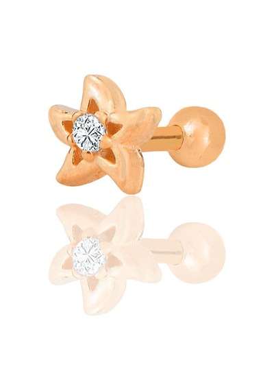 Gümüş Rose Zirkon Taşlı Yıldız Modeli Tragus Helix Piercing Küpe Barcode Gümüş - Çok Renkli