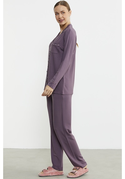 Sementa Düz Renk Gömlek Model Pijama Takım - Mor Mor