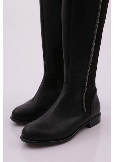 Dgn 508-22k Kadin Arkasi Stretch Yan Taşli Şerit Knee High Flats Çizme 508-1557-R1534 Siyah Dgn 508-22k Kadin Arkasi Stretch Yan Taşli Şerit Knee High Flats Çizme 508-1557-R1534 Siyah