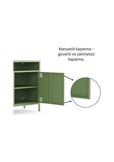 Pera Tv Ünitesi, Tv Dolabı,2 Kapaklı, Açık Raflı 100,50 X 40 X 79,50 Cm Ral 6011 Yeşil
