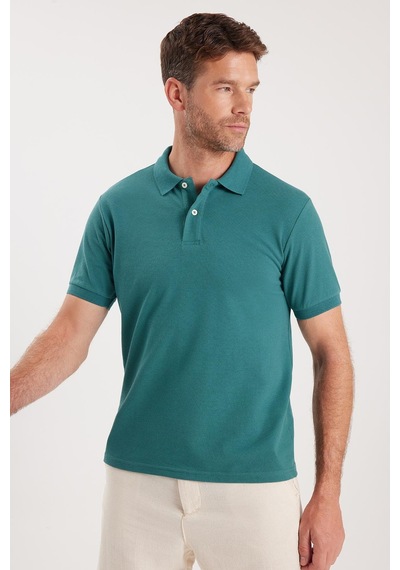 Tudors Erkek Slim Fit Dar Kesim Pamuklu Yumuşak Dokulu Serin Tutan Kumaş Düz Pike Yeşil Polo Yaka Tişört-33701 Yeşil