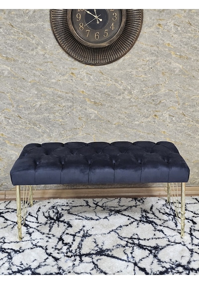 Zafir Gold Tel Ayaklı 90 Cm Puf Bench - Puf - Bench - Kasalı Oturak - Oturak - Yatak Ucu Puf Füme