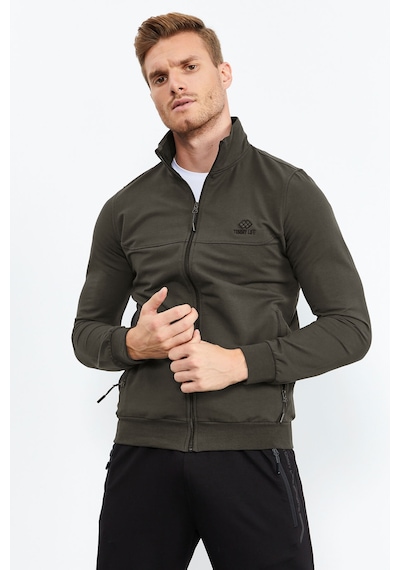 Tommy Life Haki - Siyah Dik Yaka Fermuarlı Standart Kalıp Klasik Paça Erkek Eşofman Takımı - 85152 Haki - Siyah