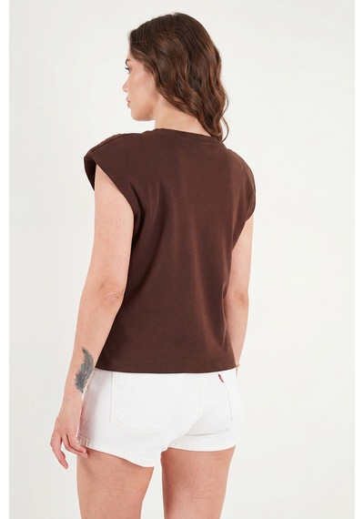 Lela Pamuklu Regular Fit Taş Detaylı Bluz Bayan Bluz 5866945 Kahve