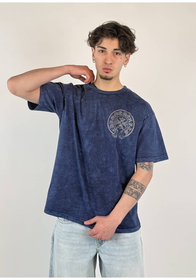 Zaee Vintage Washed Taşlı Oversize T-shirt Lacivert