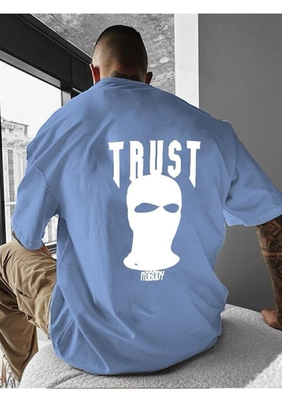 Trust Baskılı Oversize Tişört Bebe Mavisi