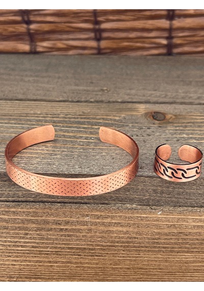 Ayarlanabilir Ölçü Saf Bakır Bileklik Yüzük Seti Bakır Bileklik Bakır Yüzük Set Rose Gold