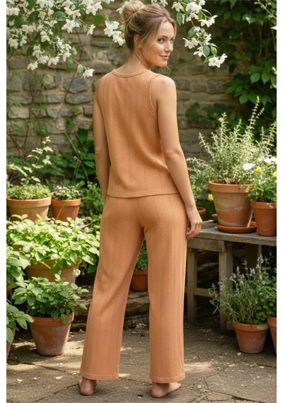 Siyah İnci Pointel Ajurlu/delikli Kolsuz Örme Pijama Takım26120566 Sütlükahve