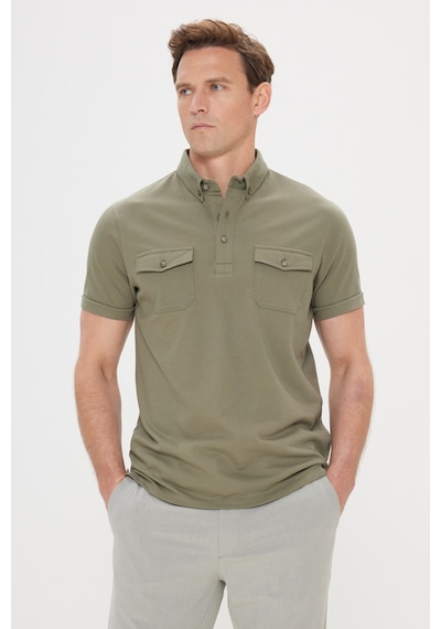Erkek Hakı Slim Fit Dar Kesim %100 Pamuk Polo Yaka Tişört Haki