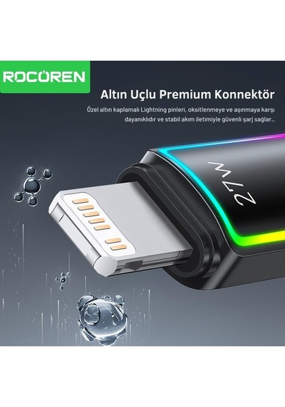 27w Type-c To Lightning Rgb Aydınlatmalı Örgülü Şarj Ve Data Kablosu 1 Metre Diğer