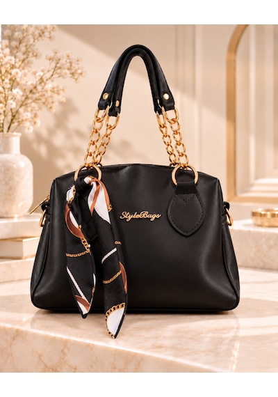 Savanna Bag Siyah Zincir Ve Fular Detaylı Kadın Çanta